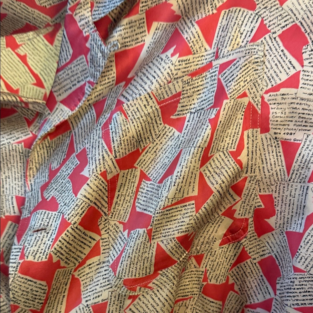 Nicole Miller Red and Cream Textured Blouse 100 silk made in Korea - Picture 7 of 12